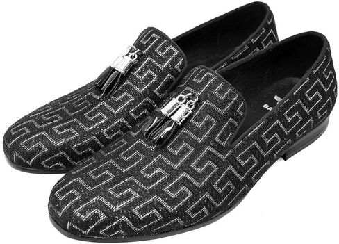 Barabas Men's Rhinestone Greek Key Pattern Tassel Loafer Shoes SH3087 in Kuwait