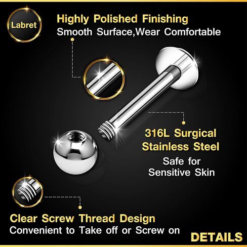 KJM FASHION 4 قطع Labret الشفاه خواتم الكرة العمودية Labret Auricle Rim للأمام حلق مونرو ثقب المجوهرات اختيار الحجم واللون in Kuwait