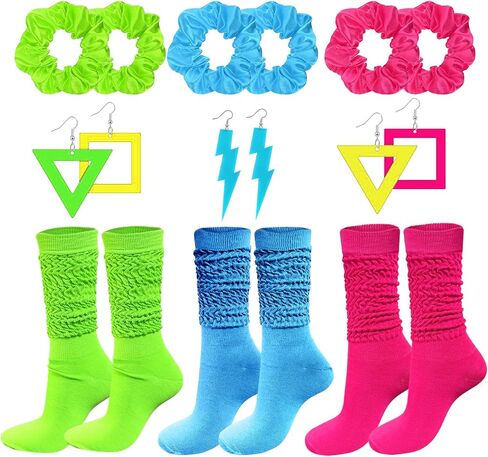 80s Costume Accessories for Women Neon Scrunch Socks Hair Scrunchies Earrings for 80s Retro Party Halloween in Saudi Arabia