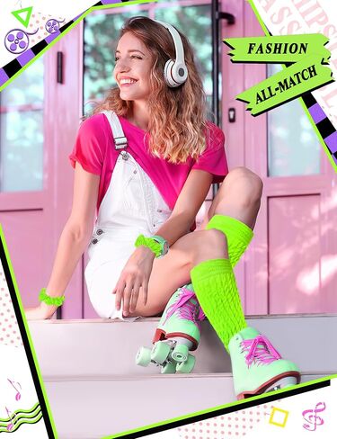 80s Costume Accessories for Women Neon Scrunch Socks Hair Scrunchies Earrings for 80s Retro Party Halloween in Saudi Arabia