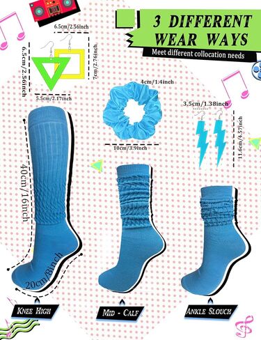 80s Costume Accessories for Women Neon Scrunch Socks Hair Scrunchies Earrings for 80s Retro Party Halloween in Saudi Arabia