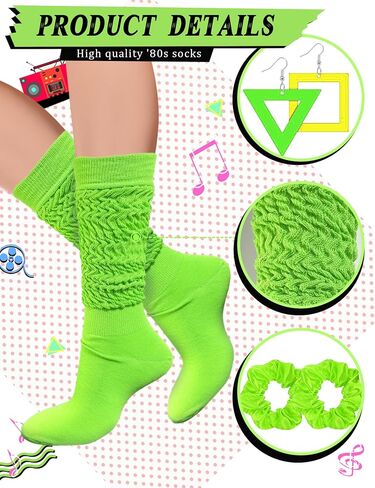 80s Costume Accessories for Women Neon Scrunch Socks Hair Scrunchies Earrings for 80s Retro Party Halloween in Saudi Arabia