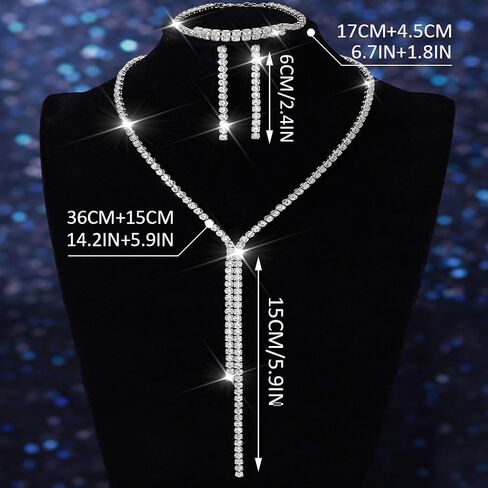 Unicra Silver Bridal Wedding Jewelry Sets Rhinestone Necklace Earrings Bracelet Set Prom Formal Costume Jewelry Sets for Women and Brides in Saudi Arabia