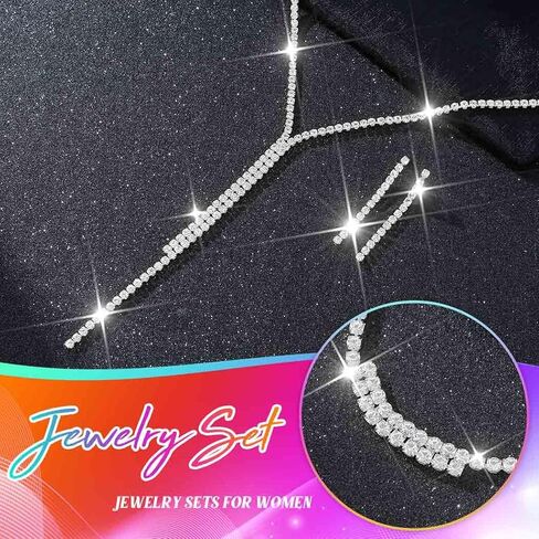 Unicra Silver Bridal Wedding Jewelry Sets Rhinestone Necklace Earrings Bracelet Set Prom Formal Costume Jewelry Sets for Women and Brides in Saudi Arabia