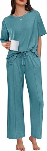 Ekouaer Lounge Sets for Women Short Sleeve Pullover Tops and Long Pants Soft Pajamas Set 2 Piece Outfits S-XXL in Saudi Arabia