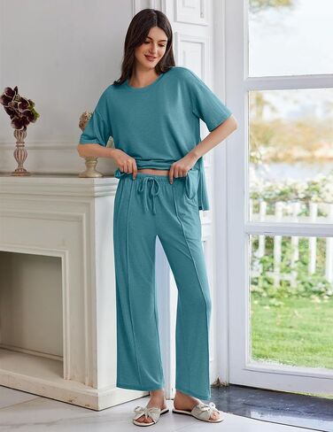 Ekouaer Lounge Sets for Women Short Sleeve Pullover Tops and Long Pants Soft Pajamas Set 2 Piece Outfits S-XXL in Saudi Arabia