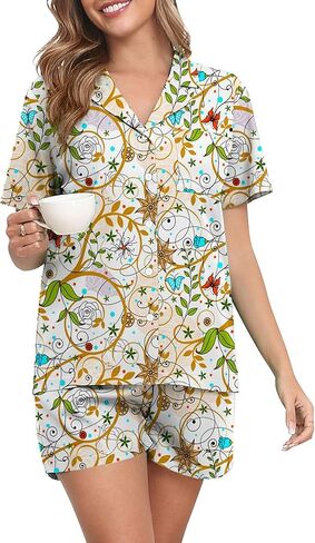 Yundai Womens Pajamas مجموعة شورتات الصيف القصيرة الأكمام لأسفل أعلى ملابس ليلية و 2 قطعة مجموعات PJS Sleepwear S-XXL in Kuwait