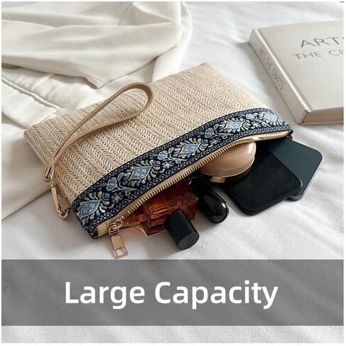 Komociya Straw Clutch Purses for Women, Bohemian Wristlet Wallets Summer Woven Straw Bags Casual Handbag in Saudi Arabia