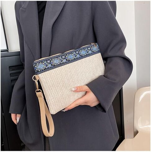 Komociya Straw Clutch Purses for Women, Bohemian Wristlet Wallets Summer Woven Straw Bags Casual Handbag in Saudi Arabia