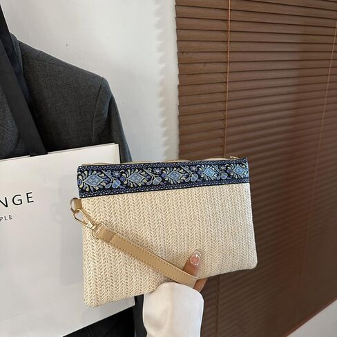 Komociya Straw Clutch Purses for Women, Bohemian Wristlet Wallets Summer Woven Straw Bags Casual Handbag in Saudi Arabia