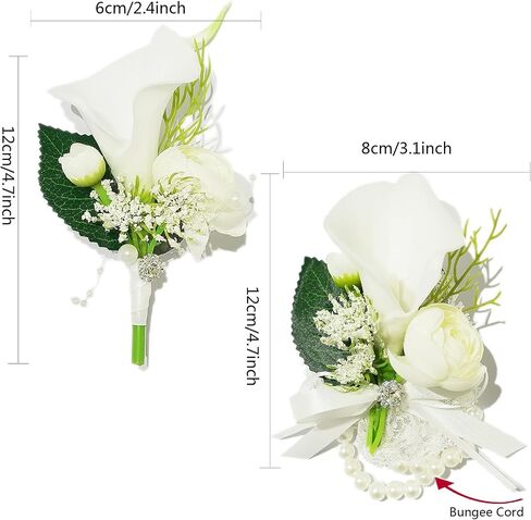 YIFU Wedding Wrist Corsage Wristlet Band Bracelet for Women Bride & Bridesmaid, Groom & Groomsman (White 3 Corsage, 3 Wrist Flower) in Saudi Arabia