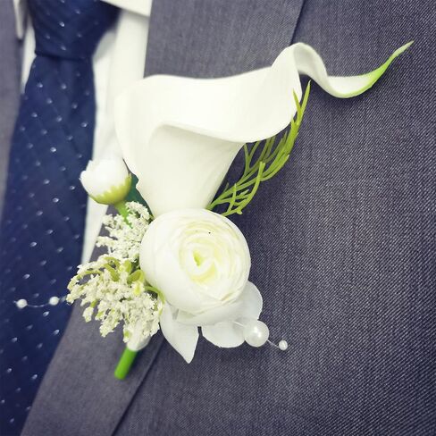 YIFU Wedding Wrist Corsage Wristlet Band Bracelet for Women Bride & Bridesmaid, Groom & Groomsman (White 3 Corsage, 3 Wrist Flower) in Saudi Arabia