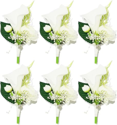 YIFU Wedding Wrist Corsage Wristlet Band Bracelet for Women Bride & Bridesmaid, Groom & Groomsman (White 3 Corsage, 3 Wrist Flower) in Saudi Arabia