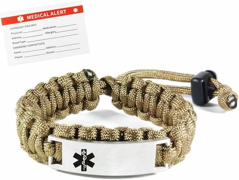 LF Stainless Steel Personalized ICE Medical Alert Outdoor Rope Paracord Survival Medic ID Bracelet Sos Emergency Cuff Bracelets for Adult Hiking Camping Hunting Activities,Free Engraving Customized in Kuwait
