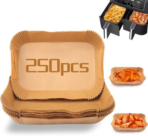 100Pcs Air fryer Baking Paper Rectangular - Air Fryer Baking Liners for Ninja Foodi DualZone 2-Basket Air Fryer DZ201, DZ401, FG551 Foodi Smart XL 6-in-1 Indoor Grill, Ninja Air Fryer Accessories in Kuwait