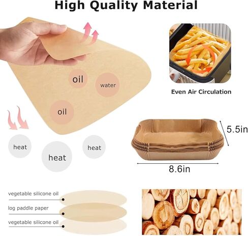 100Pcs Air fryer Baking Paper Rectangular - Air Fryer Baking Liners for Ninja Foodi DualZone 2-Basket Air Fryer DZ201, DZ401, FG551 Foodi Smart XL 6-in-1 Indoor Grill, Ninja Air Fryer Accessories in Kuwait