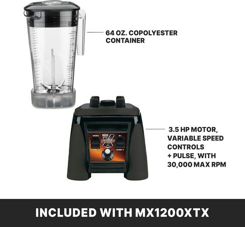 خلاط Waring Commercial MX1200XTX بقوة 3.5 حصان مع عناصر تحكم في الاتصال السريع المتغير وسعة 64 أونصة. حاوية كوبوليستر خالية من مادة BPA، 120 فولت، قابس 5-15 مرحلة in Kuwait
