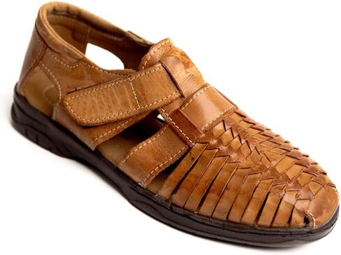 المكسيك En La Piel المصنوع يدويًا للرجال الصياد Huaraches Huaraches-جلد أصلي ، حزام قابل للتعديل وربط الحلقة ، تصميم مغلق ، أحذية زلة غير رسمية ومريحة-متوفرة في Tan و Moka in Kuwait