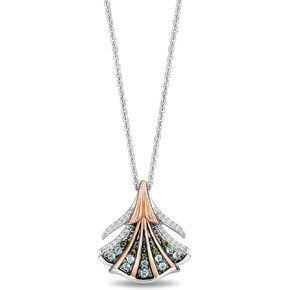 Jewelili Enchanted Disney Fine Jewelry The Little Mermaid Black Rhodium over Sterling Silver and 10K Rose Gold with 1/10 CTTW Diamond and Swiss Blue Topaz with Green Tourmaline Ariel Pendant Necklace