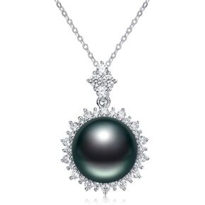Tahitian Black Pearl Necklace 9.5-10mm AAAA Quality Handpicked Nature Black Pearls Gift for Wife Mom Girlfriend Her Wedding Birthday Anniversary 925 Sterling Silver chain
