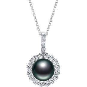 Tahitian Black Pearl Necklace 8-9mm Genuine AAAA Quality Handpicked Nature Black Pearls Gift for Wife Mom Girlfriend Her Wedding Birthday Anniversary 925 Sterling Silver chain