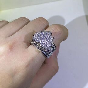 925 Silver Heart على شكل قلب حلقة الزركون الهيب هوب micro-incrotcted Zircon Love Ring ممتلئة من حلقات الماس الرجعية CZ Diamond Beatherity