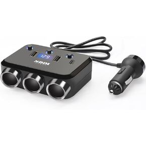 110 واط أخف سجائر الخائن ، 3.1 شاحن سريع USB ومنفذ النوع C من النوع C 12V/24 فولت محول LED LEVERTAGE مع 3 مآخذ ولاعة سجائر مستقلة 27.55 في