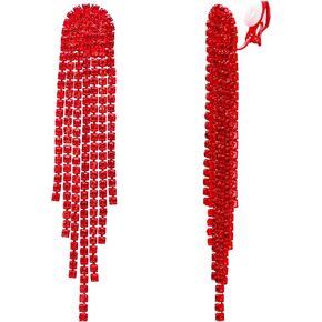 BriLove Clip-on Earrings Rhinestone Dangling for Women Fashion Long Chandelier Sparkle Crystal Tassel Dangle Drop Earring