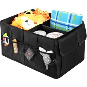 Car Trunk Backseat Organizer, Collapsible Multi Compartment Cargo Storage Box with Pockets, Waterproof Sturdy Oxford Trunk Organizer for SUV Truck Van, Car Accessories