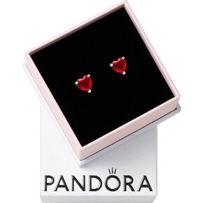 PANDORA Red Heart Stud Earrings - Gift for Her - Sterling Silver Stud Earrings with Man-Made Stones - Jewelry for Women - With Gift Box