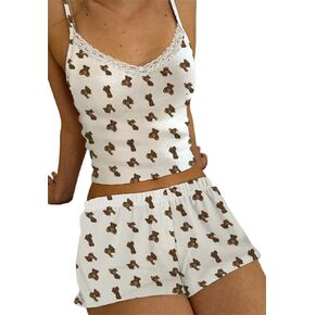 Yuemengxuan Women Two Piece Outfits Y2k Boy Shorts Set Sleeveless Crop Top Button Down Shorts Set Loungewear Pajamas Set