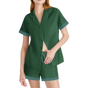 Ekouaer Womens Button Down Pajamas Set Short Sleeve Sleepwear 2025 Summer Soft 2 Piece Lounge Sets