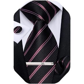 DiBanGu Silk Ties for Men Woven Paisley Plaid Striped Necktie and Tie Clip Handkerchief Cufflinks Set for Party Wedding