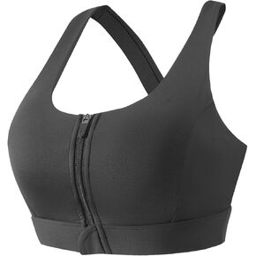 Zip Front Sports Bras for Women High Support Padded Push Up Strappy Back Workout Crop Top