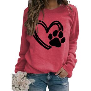Womens Dog Mom Sweatshirt Long Sleeve Heart Paw Shirt Crewneck Pullover Mother Sweatshirts