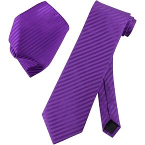 Vesuvio Napoli PURPLE Striped NeckTie & Handkerchief Matching Men's Neck Tie Set