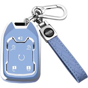for GMC Key Fob Cover with Keychain, Key Case Shell TPU Full Protection Compatible with GMC Chevy Silverado Suburban Tahoe Acadia Terrain Yukon Sierra 1500 2500 3500 HD (Black, 6 Button)
