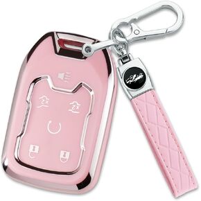Soft TPU 6-Button for Chevy Key Fob Cover for Suburban Tahoe GMC Sierra 1500 2500HD 3500HD 2015 2016 2017 2018 2019 2020 2021 2022 2023 2024 2025, Gold