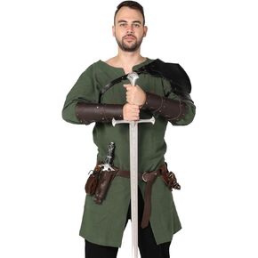 Medieval Tunic for Men - Linen-Cotton Blend (Breathable, Durable) Renaissance Shirt - Ren Faire Garb (XL) Hunter Green