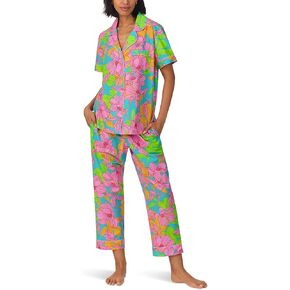 BedHead Pajamas Women's Cotton Woven Short Sleeve Cropped Pj Set