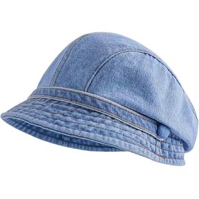 Denim Beret Hat Newsboy Cap Retro Bucket Hat with Adjustable Strap for Women