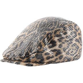 Women's Leopard Print Newsboy Hat Sparkle Sequins Beret Hat Lvy Irish Hats Fashion Flat Newsie Cap for Girls Brown