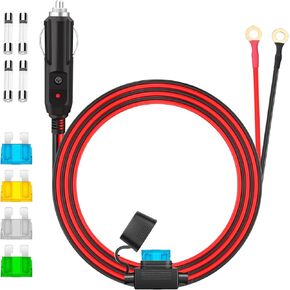 12AWG Heavy Duty Cigarette Lighter Plug, 3.3FT Cigarette Lighter Adapter Charger Cord with LED Lights and Fuse Box, Cigarette Lighter Male Plug Adapter Cable for Car Inverter, Air Pump, DIY