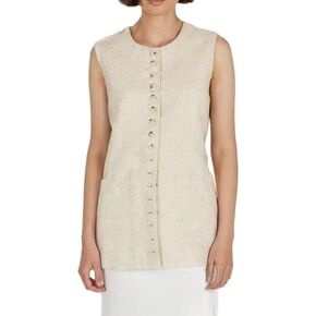 Women Cotton Linen Vest Summer Long Lightweight Button Down Sleeveless Casual Tank Tops with Drawstring