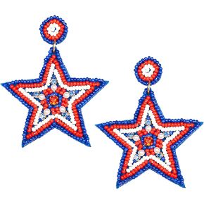 4th of July Zinc Drop Dangle Earrings, Handmade Beaded Patriotic Earrings for Women, Star American Flag Design, Independence Day Patriotic Earrings, Holiday Gifts
