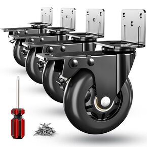 Side Mount Plate Caster Wheels - Thickened L-Shaped Mounting ，Heavy Duty 2200 LBS，Set of 4 with Brake，360° Swivel，Locking，Castor Wheels for Furniture，Carts，Cabinet，Table(Black, 3 inchs)