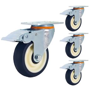 4 Inch Casters Wheel with Brake, TZZCA Swivel Plate Locking Caster Wheels Smooth PU Wheel Set of 4 Total Capacity 2200lbs Heavy Duty Industrial Casters for Furniture, Trolley, Workbench