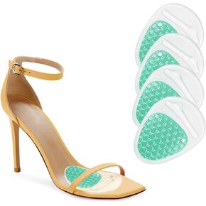 Soft Gel Metatarsal Pads for Women - Non-Slip Ball of Foot Cushions with Adhesive for High Heels, Pain Relief and Comfort, Reusable Transparent Green Shoe Inserts, 2 Pairs