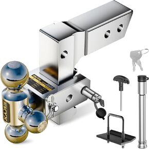 Aluminum Adjustable Trailer Hitch, 6 in Drop & Rise Hitch Fits 2 Inch Receiver, 12500 LBS GTW, rustproof and Noise Reduction Design（1-7/8 & 2 & 2-5/16）, Suitable for Trucks, RVs and Trailers