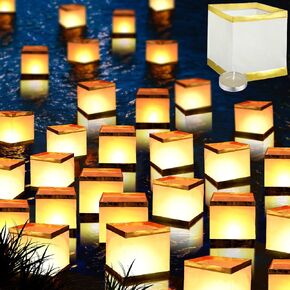 Hortsun Square Paper Lanterns with Candles,Waterproof Chinese River Lanterns for Wishing Praying Blessing Wedding Swimming Pool,5.9 Inch(50 Pack)